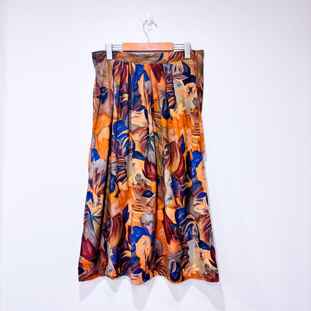CLICHY Vintage Floral Maxi Skirt Brown & Navy Flowing‎ | Size 10*